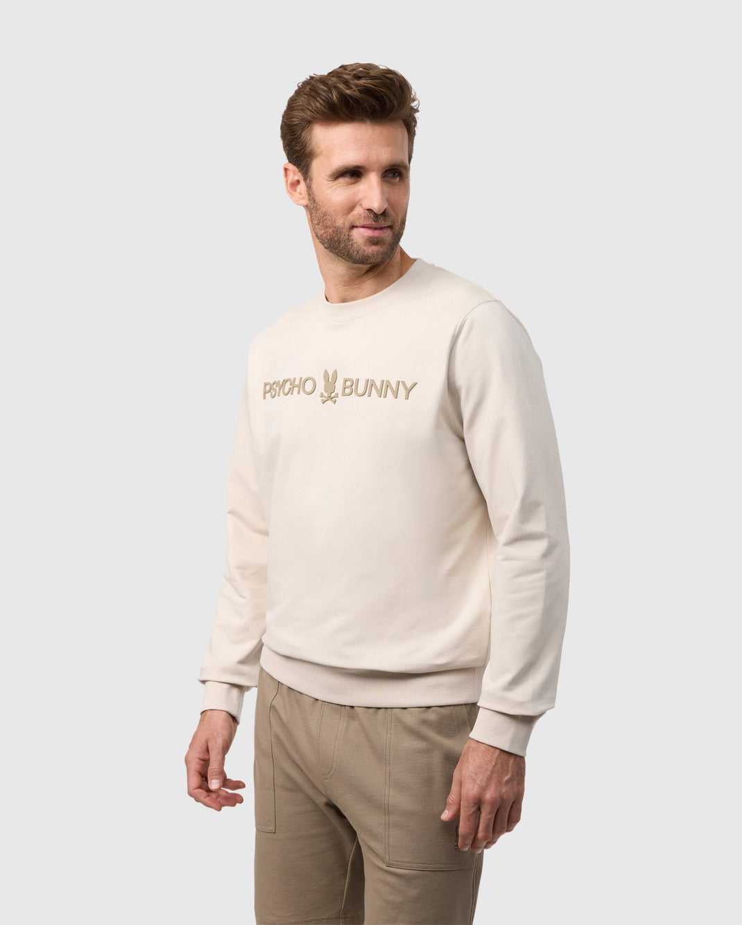 Sweats Psycho Bunny Maywood Crew Sweatshirt Beige Homme | IJE-62783622